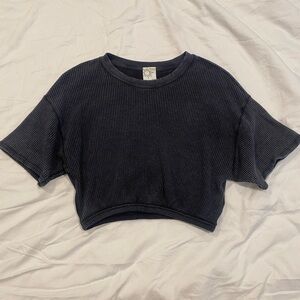 Aerie off-line dark gray flowy waffle knit crop top